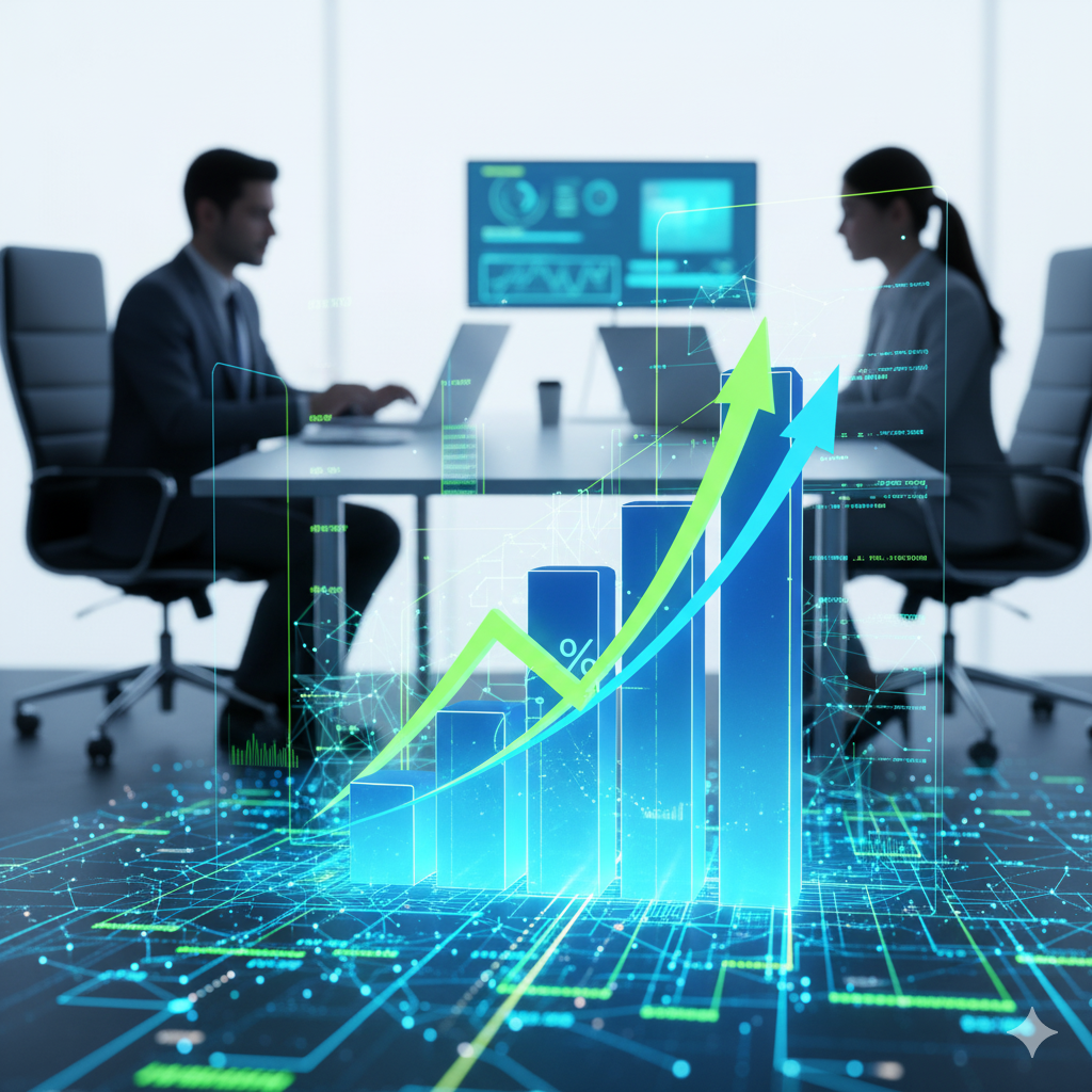 Gráfico de ROI de la IA generativa mostrando crecimiento de productividad en pyme chilena